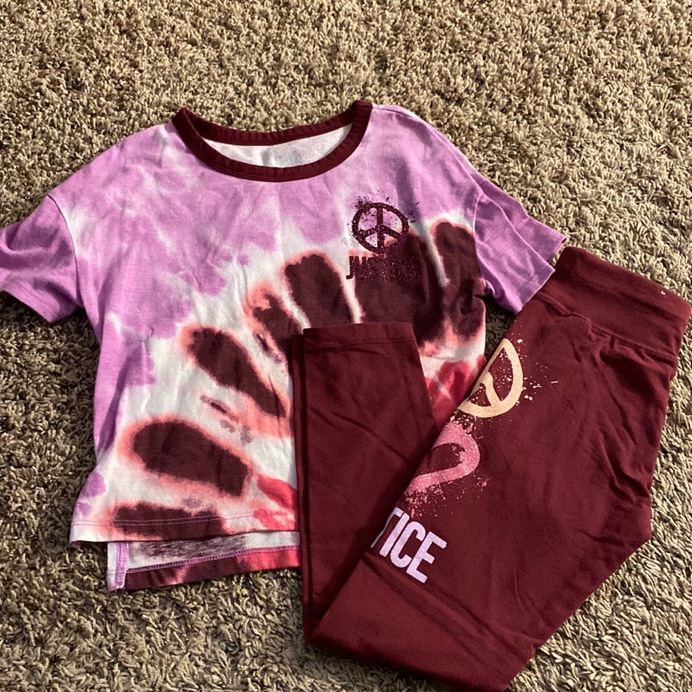 Girls Justice Maroon crop top & legging set.